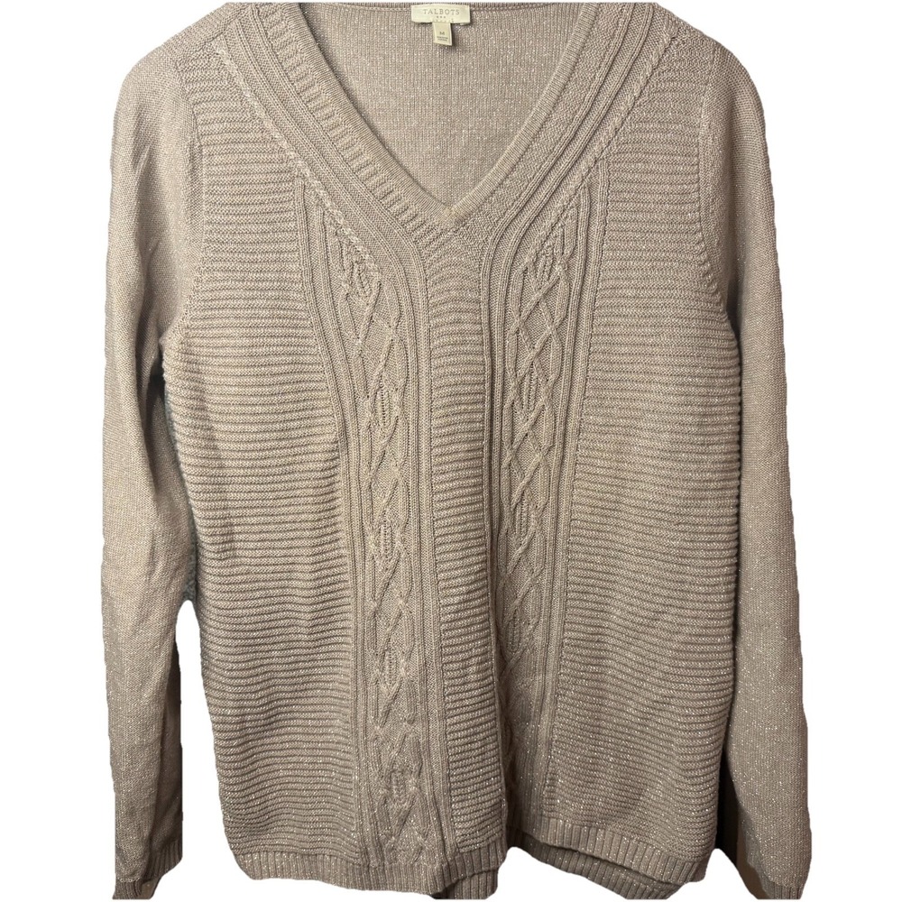 Talbots Womens Beige Metallic Long Sleeve Sweater Sparkle Size M